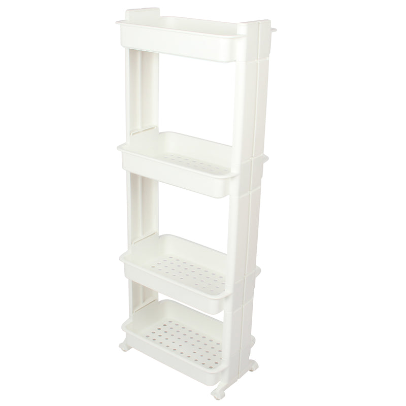 4 Tier Slide Out Troley Rack Shelf Holder with Wheel. Kitchen Bathroom Organizer.