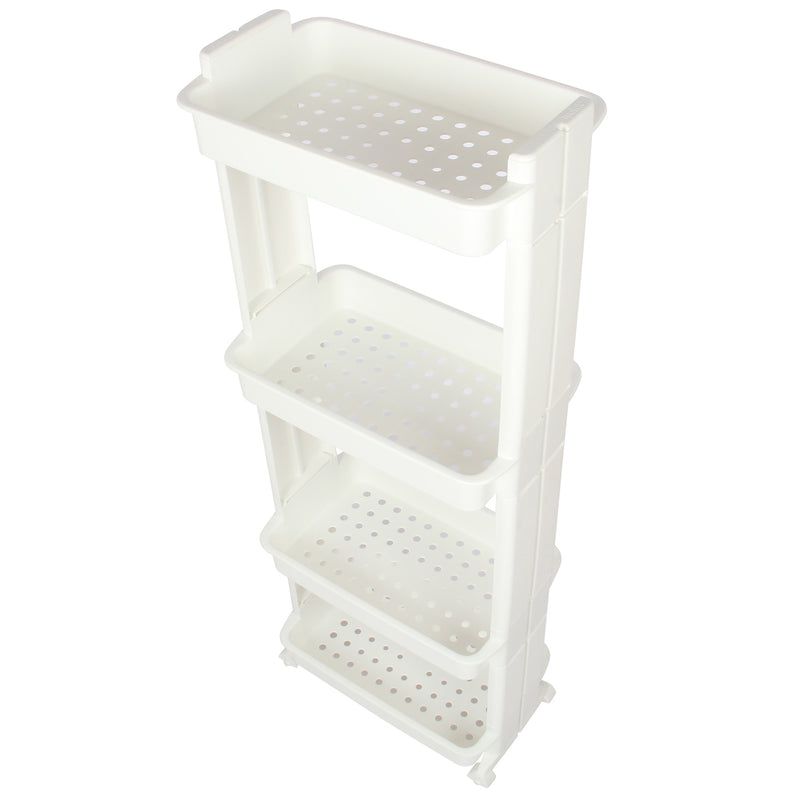 4 Tier Slide Out Troley Rack Shelf Holder with Wheel. Kitchen Bathroom Organizer.