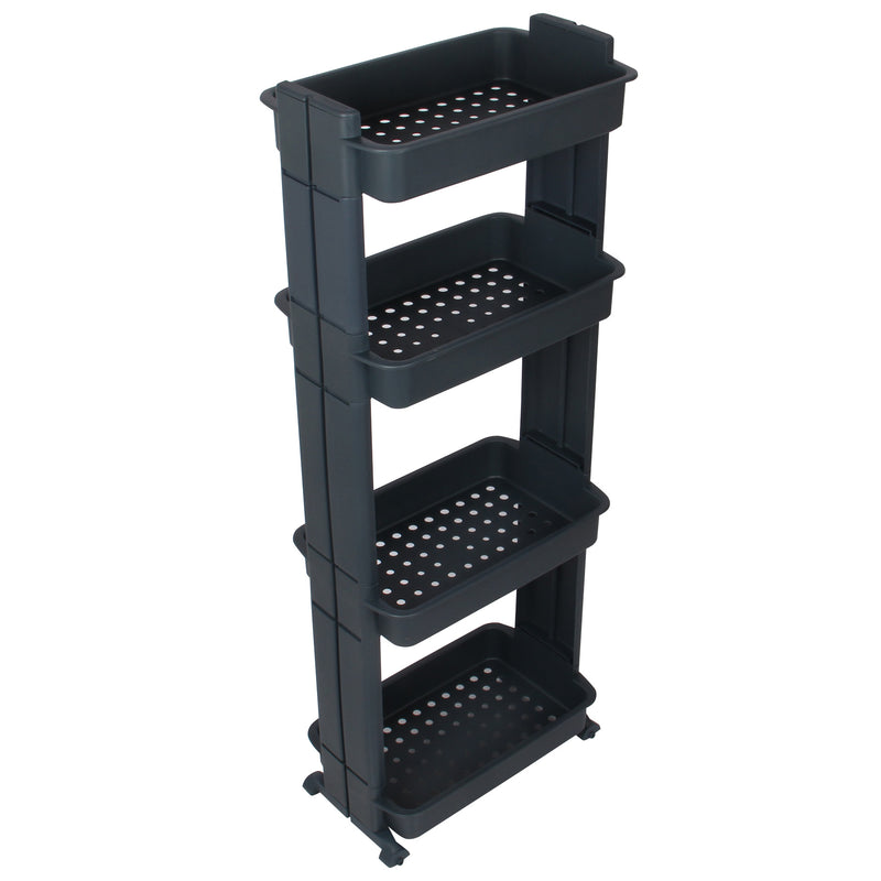 4 Tier Slide Out Troley Rack Shelf Holder with Wheel. Kitchen Bathroom Organizer.