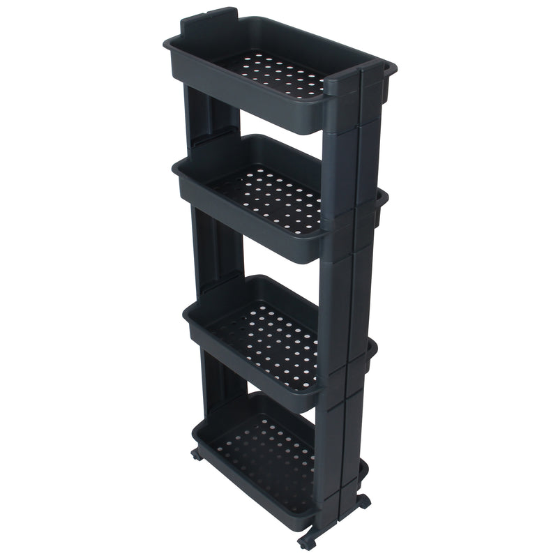 4 Tier Slide Out Troley Rack Shelf Holder with Wheel. Kitchen Bathroom Organizer.