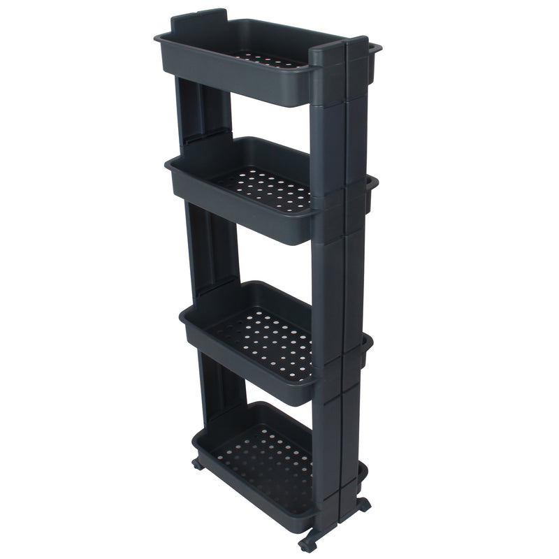 4 Tier Slide Out Troley Rack Shelf Holder with Wheel. Kitchen Bathroom Organizer.