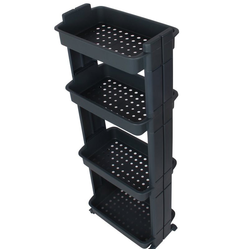4 Tier Slide Out Troley Rack Shelf Holder with Wheel. Kitchen Bathroom Organizer.