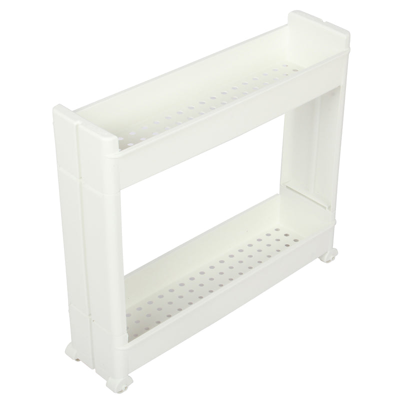 2 Tier Slide out Slim Storage Tower White