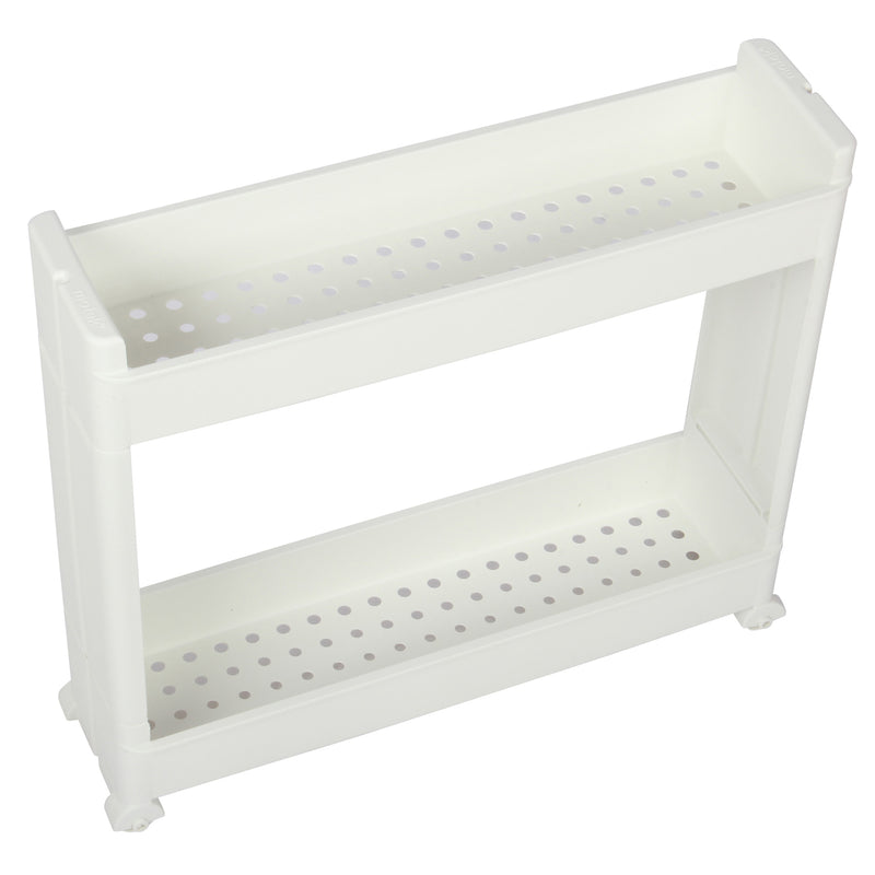 2 Tier Slide out Slim Storage Tower White