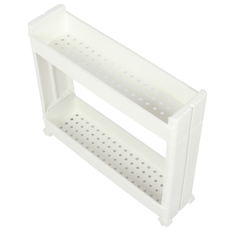 2 Tier Slide out Slim Storage Tower White