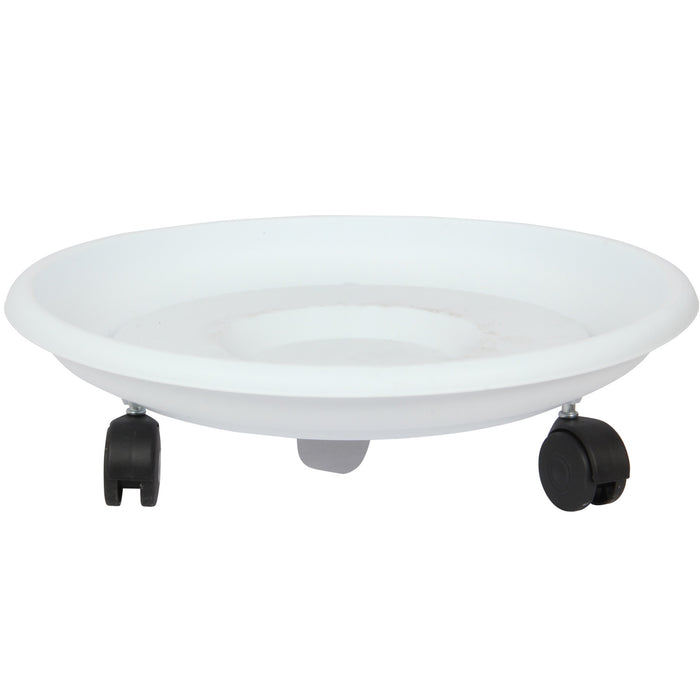 Movable Planters with Wheels. Round Caddy Plant Mover Stand Tray Saucer. (White)