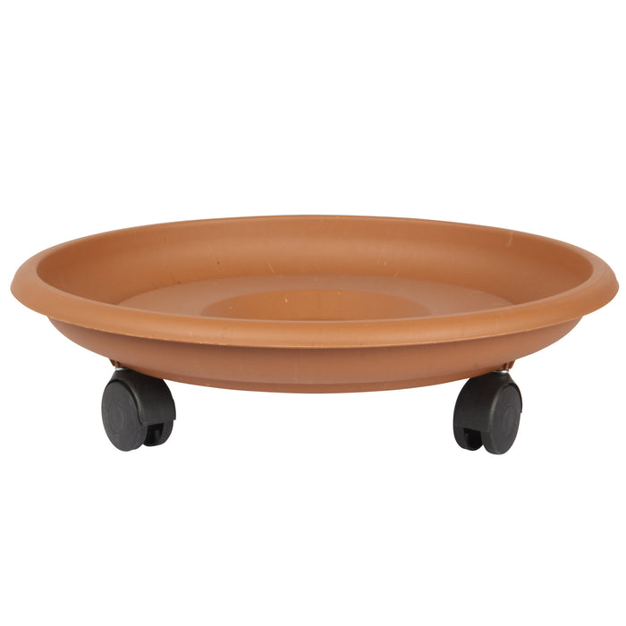 Movable Planters with Wheels. Round Caddy Plant Mover Stand Tray Saucer. (Terra Cotta)