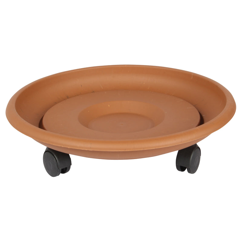 Movable Planters with Wheels. Round Caddy Plant Mover Stand Tray Saucer. (Terra Cotta)