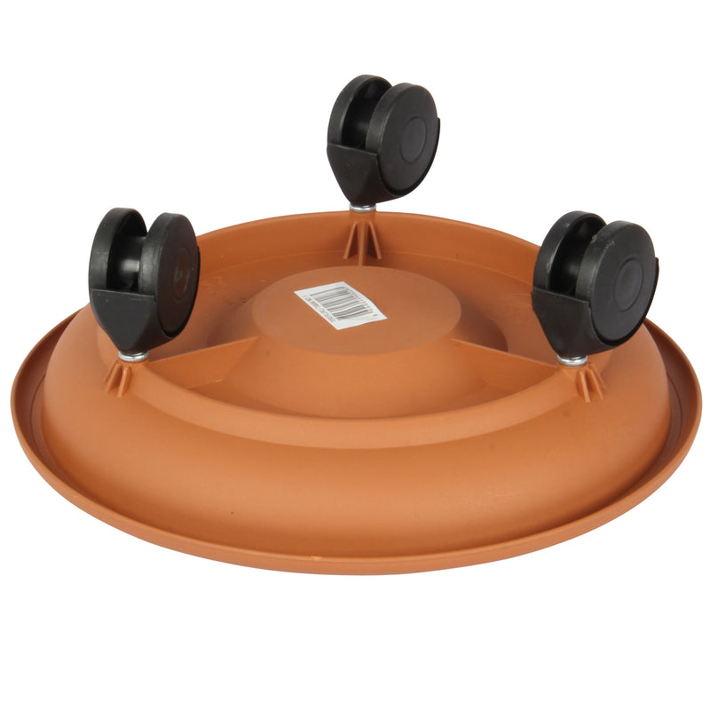 Movable Planters with Wheels. Round Caddy Plant Mover Stand Tray Saucer. (Terra Cotta)