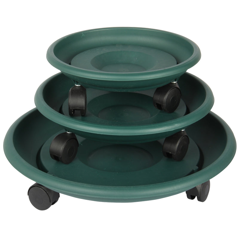Movable Planters with Wheels. Round Caddy Plant Mover Stand Tray Saucer. (Green)