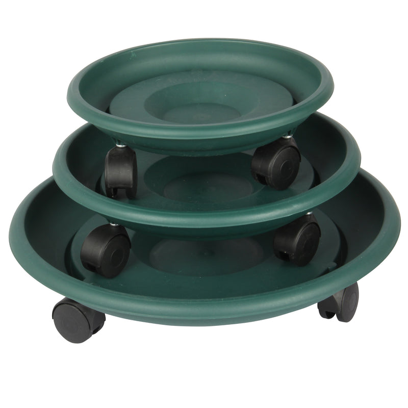 Movable Planters with Wheels. Round Caddy Plant Mover Stand Tray Saucer. (Green)