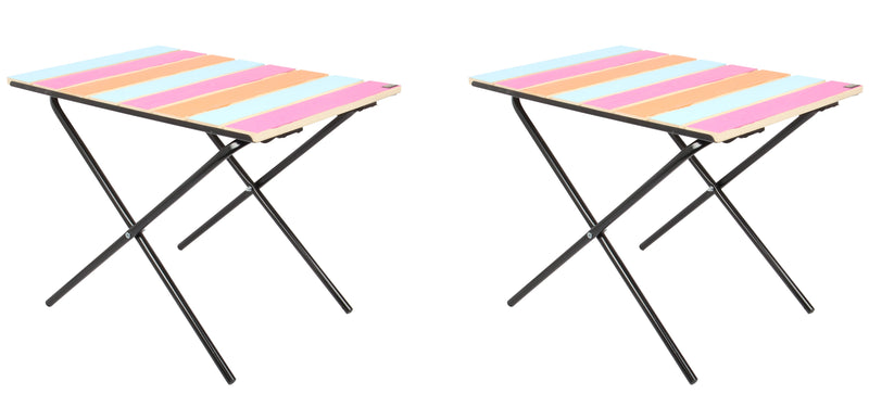 2x Folding Camping Picnic Table. Height Adjustable Colourful Garden Table.