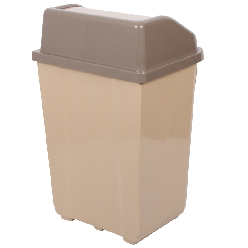 Swing Bin Lidded Dustbin. Plastic Rubbish Waste Bin. (30 Litre) (Beige)