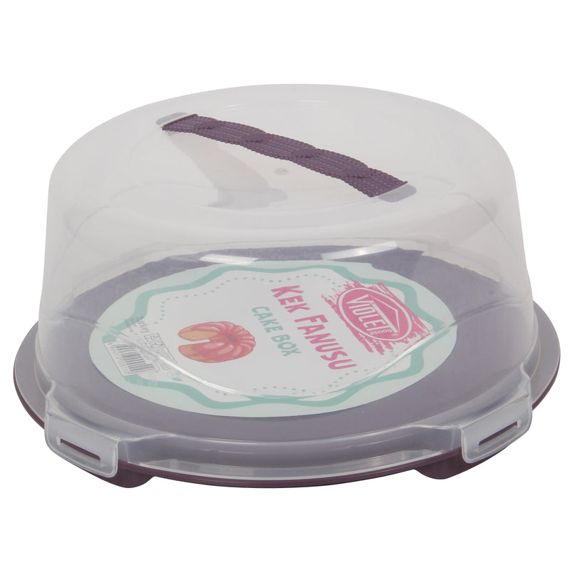 Plastic Cake Carrier. Clear Round Box Lockable Lid Cover. Soft Handle. (30 cm)