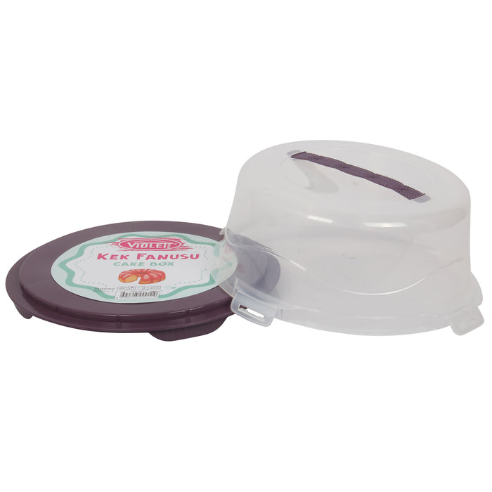 Plastic Cake Carrier. Clear Round Box Lockable Lid Cover. Soft Handle. (30 cm)