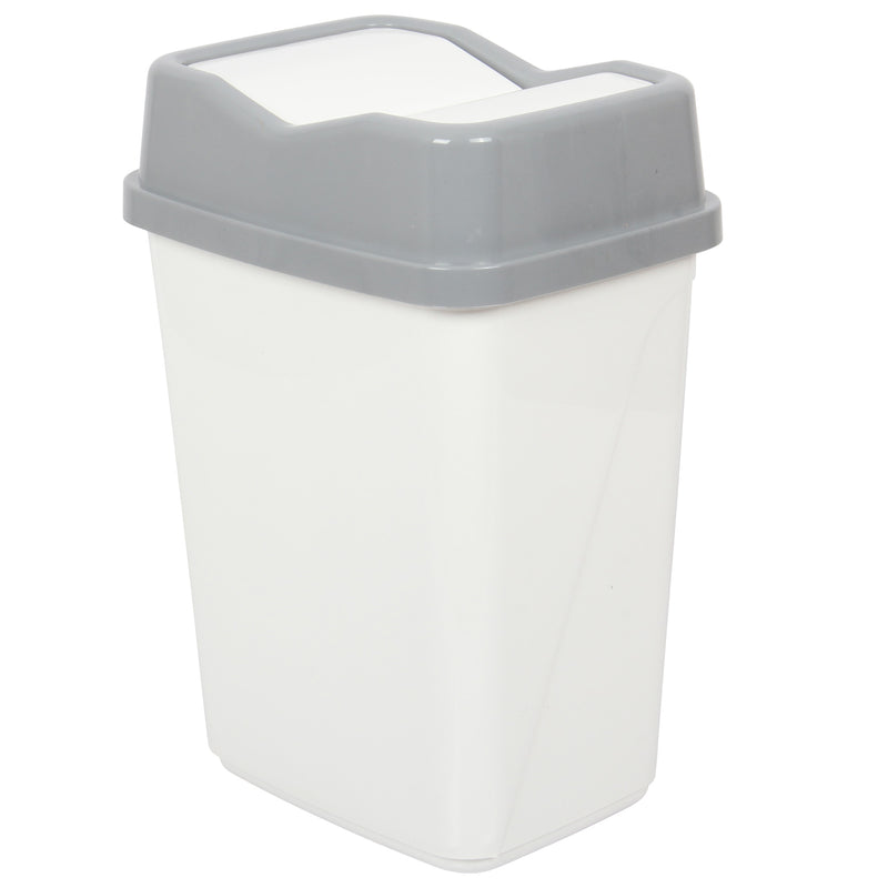 10 Litre Butterfly Swing Bin. Lidded Dustbin. Plastic Rubbish Waste Bin. (White)