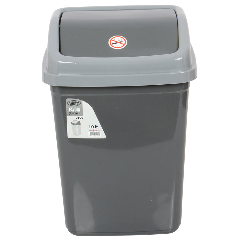 10 Liter Swing Bin Lidded Dustbin. Plastic Rubbish Waste Bin. (Antrasit)