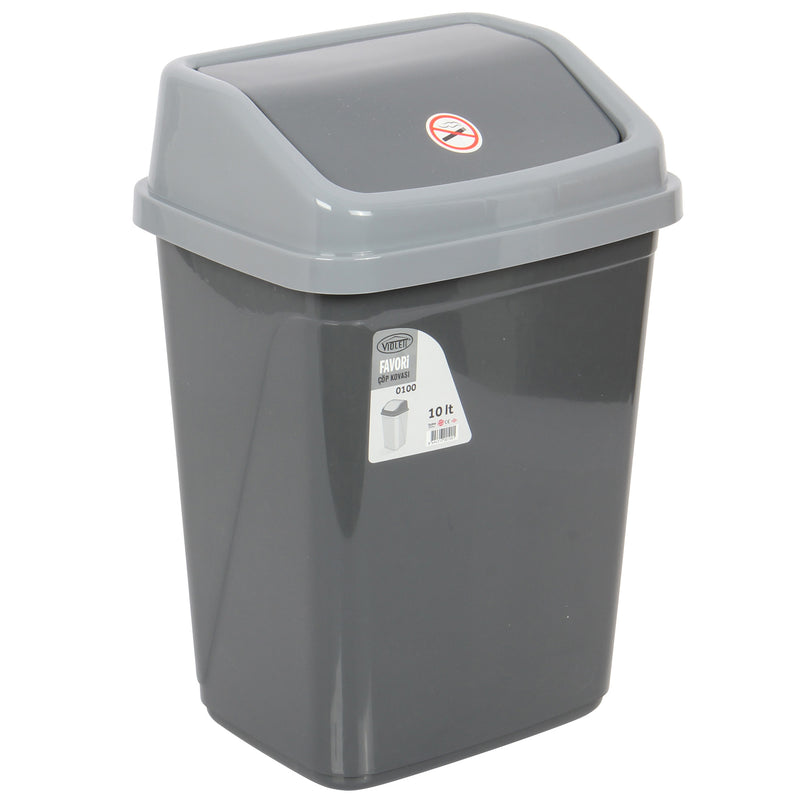 10 Liter Swing Bin Lidded Dustbin. Plastic Rubbish Waste Bin. (Antrasit)