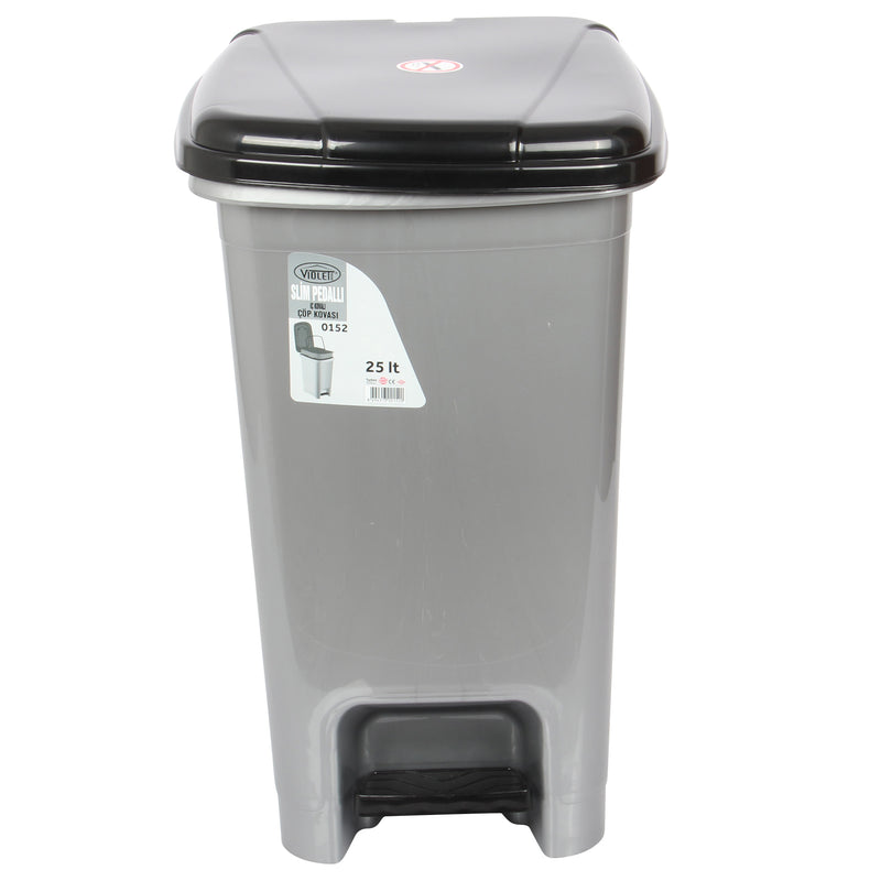 Plastic Slim Pedal Bin with Inner Bucket. Foot Pedal Dustbin.(25 Litre) (Silver)
