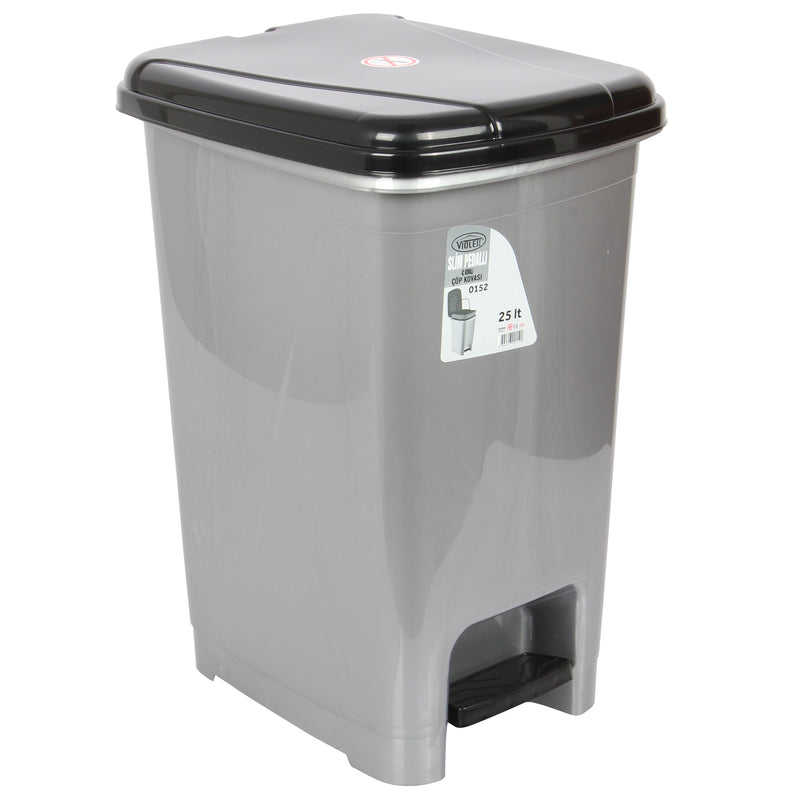 Plastic Slim Pedal Bin with Inner Bucket. Foot Pedal Dustbin.(25 Litre) (Silver)