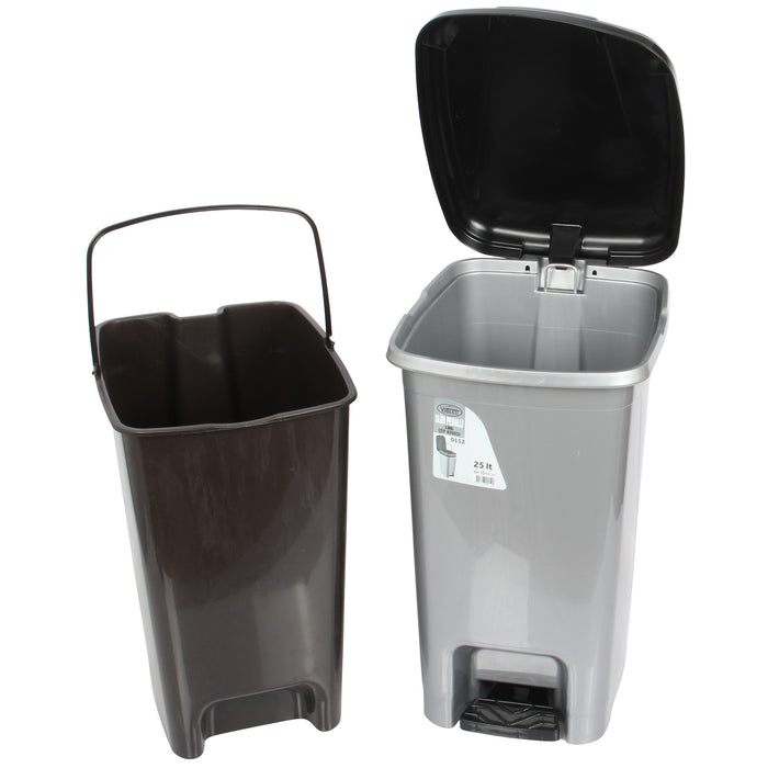 Plastic Slim Pedal Bin with Inner Bucket. Foot Pedal Dustbin.(25 Litre) (Silver)
