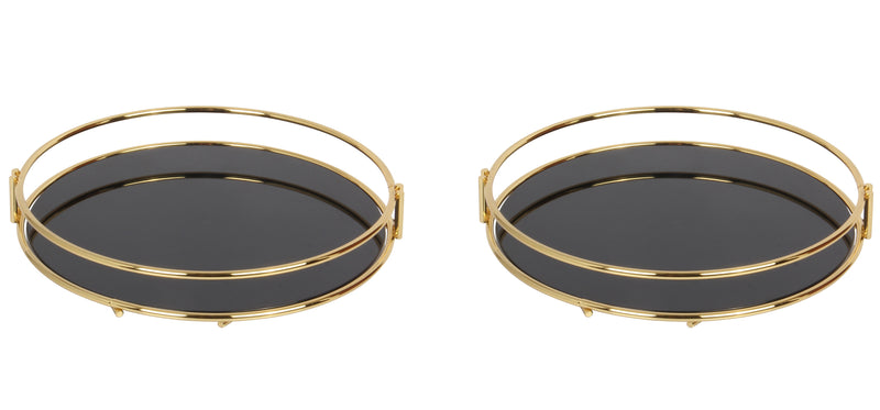 2x Gold Serving Tray. Round Shape. Multifunctional Tray. Stainless Steel.(29 cm)