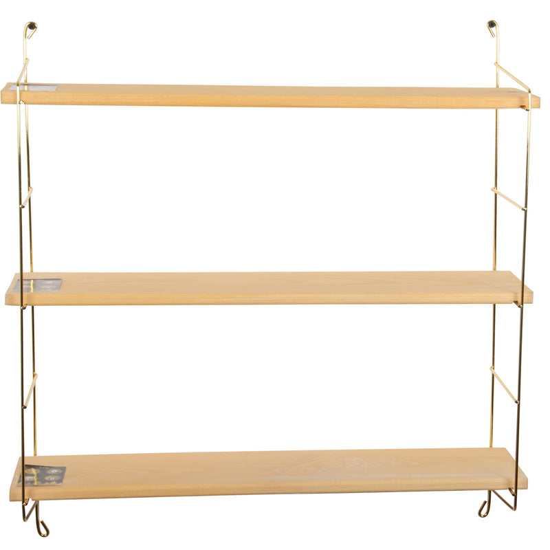 3 Tier Mounted Wall Floating Shelves. Decorative Shelf.(Gold Metal & Solid Wood)