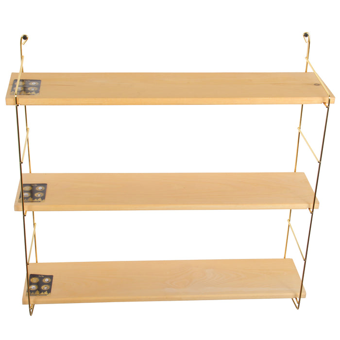 3 Tier Mounted Wall Floating Shelves. Decorative Shelf.(Gold Metal & Solid Wood)
