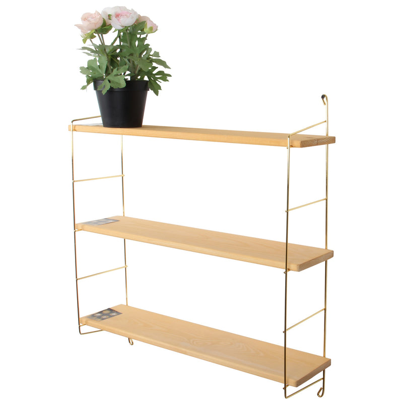 3 Tier Mounted Wall Floating Shelves. Decorative Shelf.(Gold Metal & Solid Wood)
