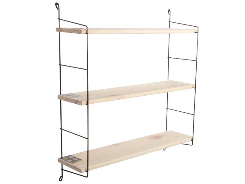 3 Tier Mounted Wall Floating Shelves.Decorative Shelf.(Black Metal & Solid Wood)