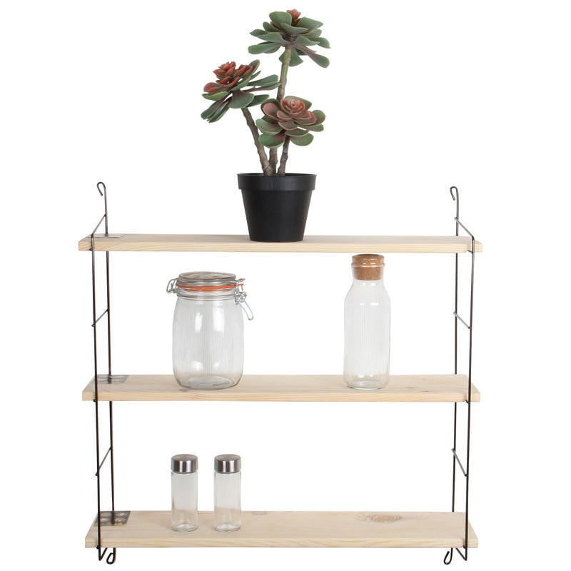 3 Tier Mounted Wall Floating Shelves.Decorative Shelf.(Black Metal & Solid Wood)