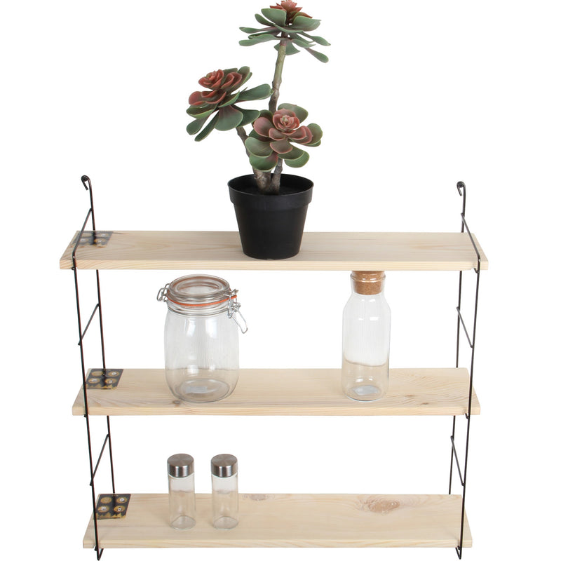 3 Tier Mounted Wall Floating Shelves.Decorative Shelf.(Black Metal & Solid Wood)