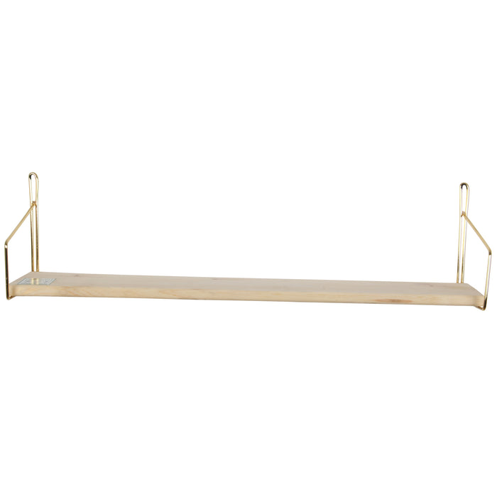 Modern Mounted Wall Shelf. Floating Shelf. (Single) (60 cm) (Gold Metal & Solid Wood).