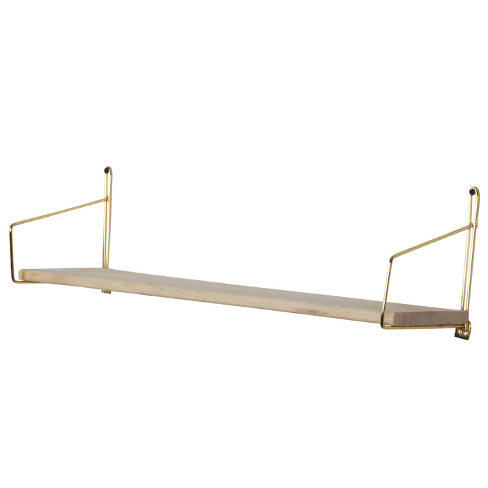 Modern Mounted Wall Shelf. Floating Shelf. (Single) (60 cm) (Gold Metal & Solid Wood).