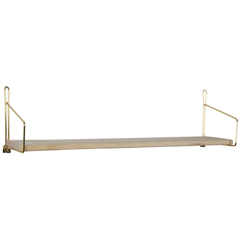 Modern Mounted Wall Shelf. Floating Shelf. (Pack of 2) (40 cm) (Gold Metal & Solid Wood).