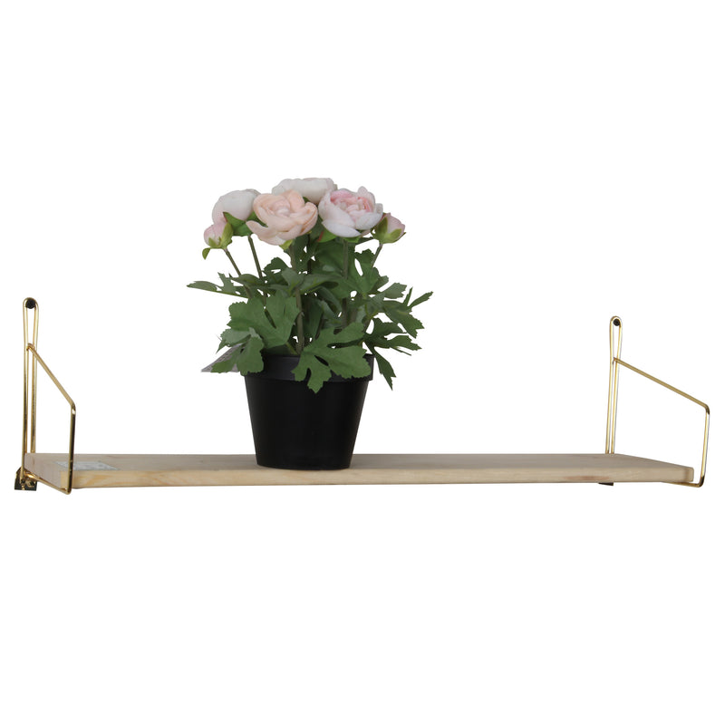 Modern Mounted Wall Shelf. Floating Shelf. (Single) (40 cm) (Gold Metal & Solid Wood).