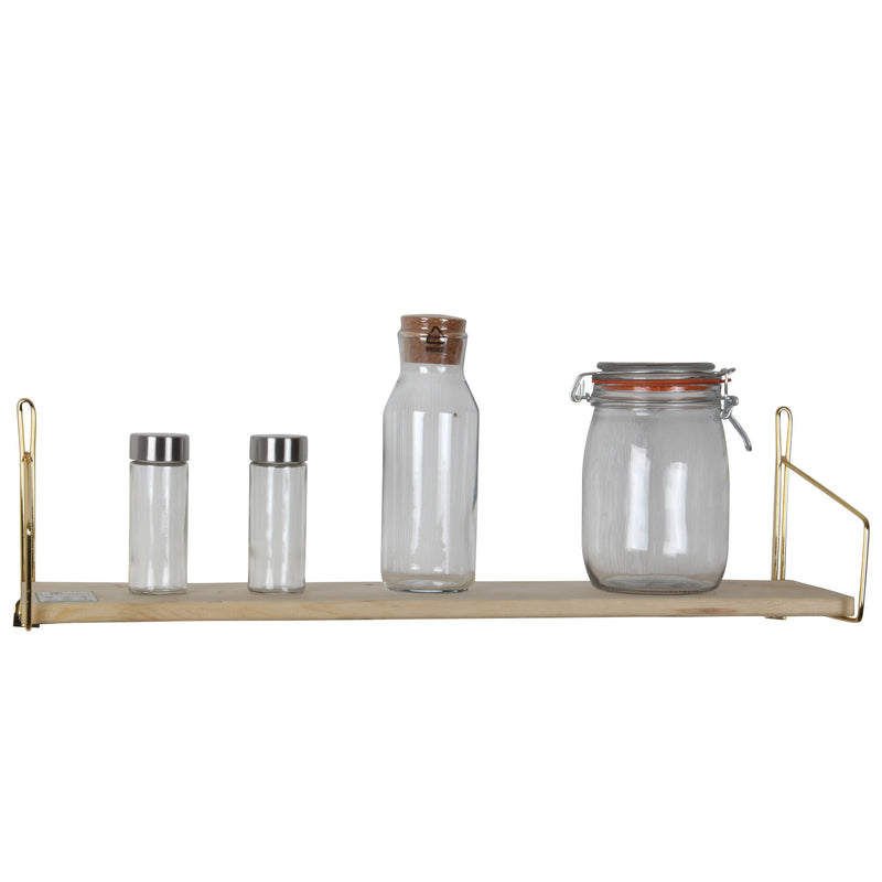 Modern Mounted Wall Shelf. Floating Shelf. (Pack of 3) (40 cm) (Gold Metal & Solid Wood).