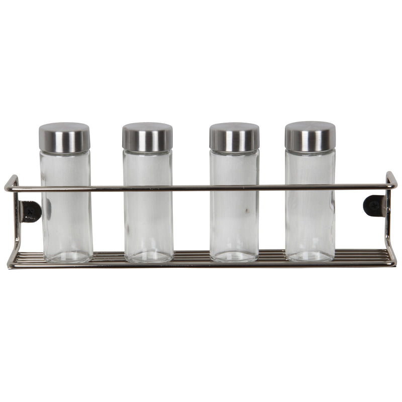 Kitchen Wall Mounted Jar Holder. Bathroom Makeup Storage Organizer. (Pack of 2) (Chrome) (33 cm)