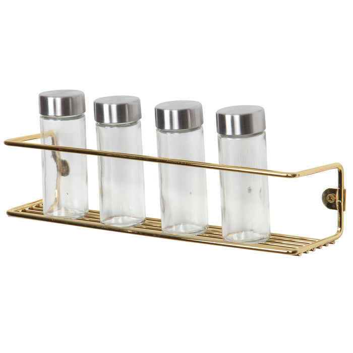 Kitchen Wall Mounted Jar Holder. Bathroom Makeup Storage Organizer. (Pack of 3) (Gold) (33 cm)