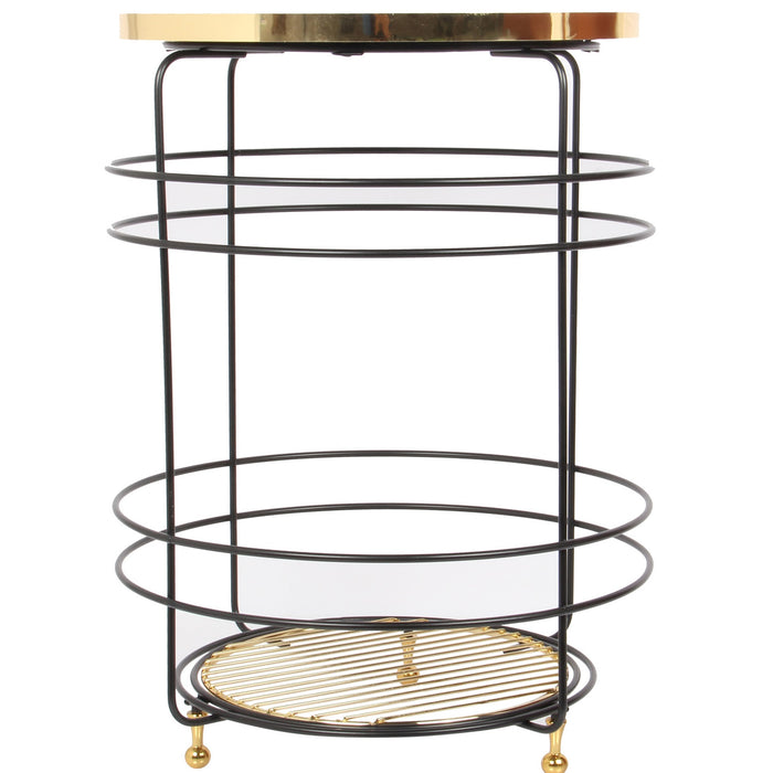 Luxury Marble Pattern 2 Tier Round Coffee Side Table. (L: 40 cm) (Black & Gold).