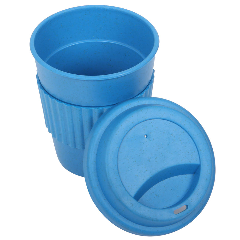 Lunch Box with Cutlery. Coffee Hot Drink Cup. Reusable Lunch Box Set. (Blue)