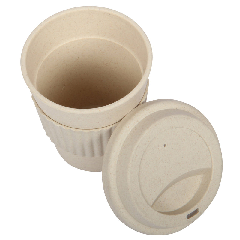 Lunch Box with Cutlery. Coffee Hot Drink Cup. Reusable Lunch Box Set. (Beige)