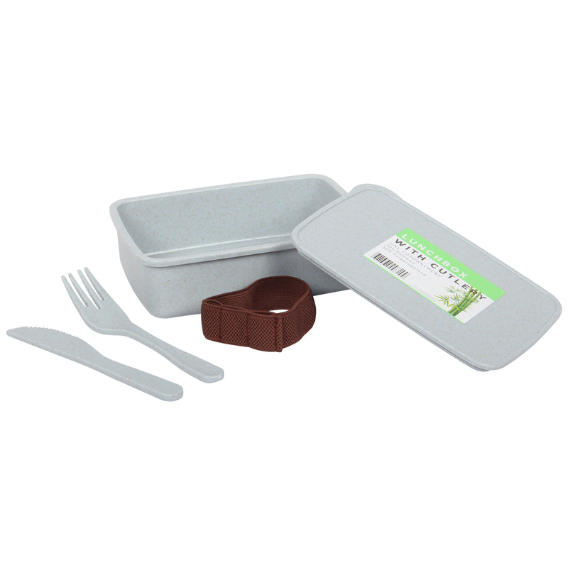 Lunch Box with Cutlery. Coffee Hot Drink Cup. Reusable Lunch Box Set. (Grey)