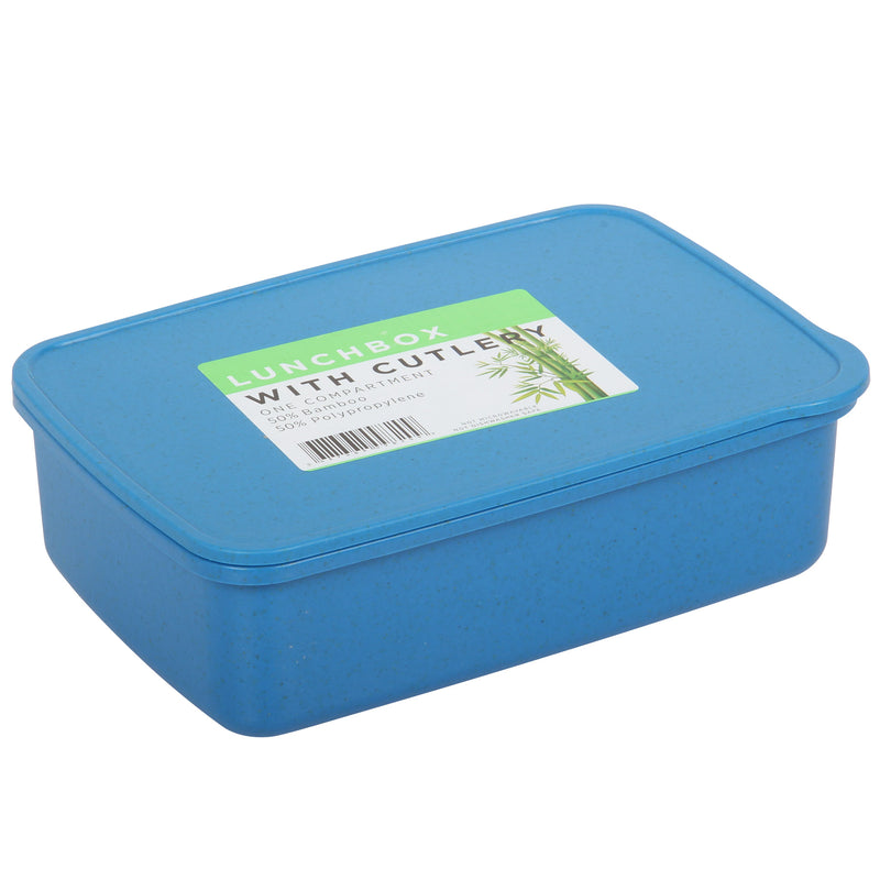 Lunch Box with Cutlery. Coffee Hot Drink Cup. Reusable Lunch Box Set. (Blue)