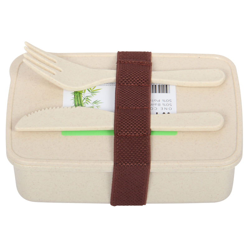 Lunch Box with Cutlery. Coffee Hot Drink Cup. Reusable Lunch Box Set. (Beige)