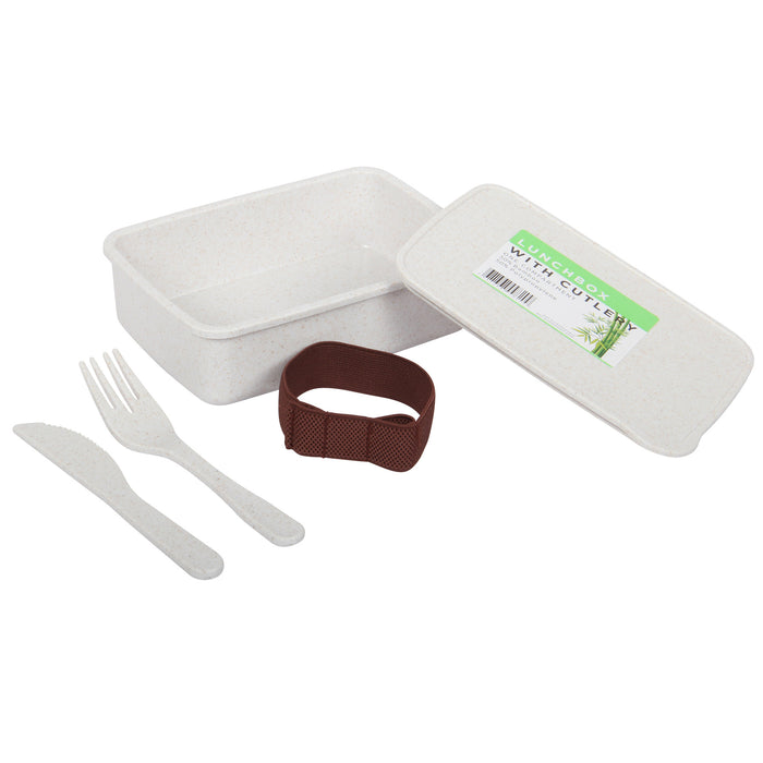 Lunch Box with Cutlery. Coffee Hot Drink Cup. Reusable Lunch Box Set. (White)