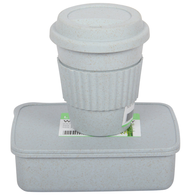 Lunch Box with Cutlery. Coffee Hot Drink Cup. Reusable Lunch Box Set. (Grey)