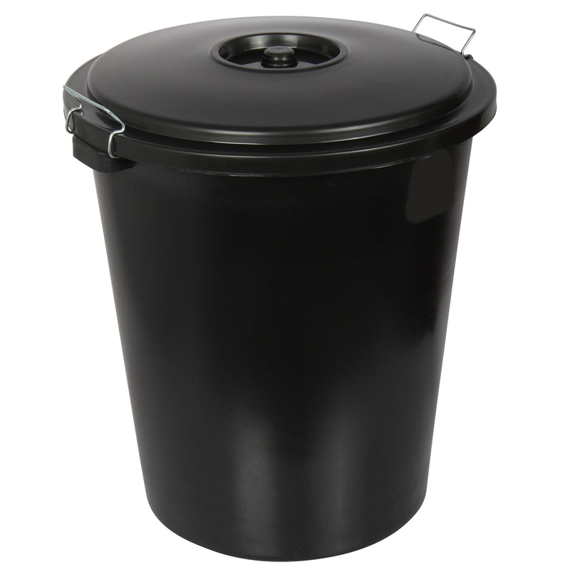 90L Heavy Duty Garden Rubbish Refuse Bin. Metal Handles with Clip Lid. (Black)