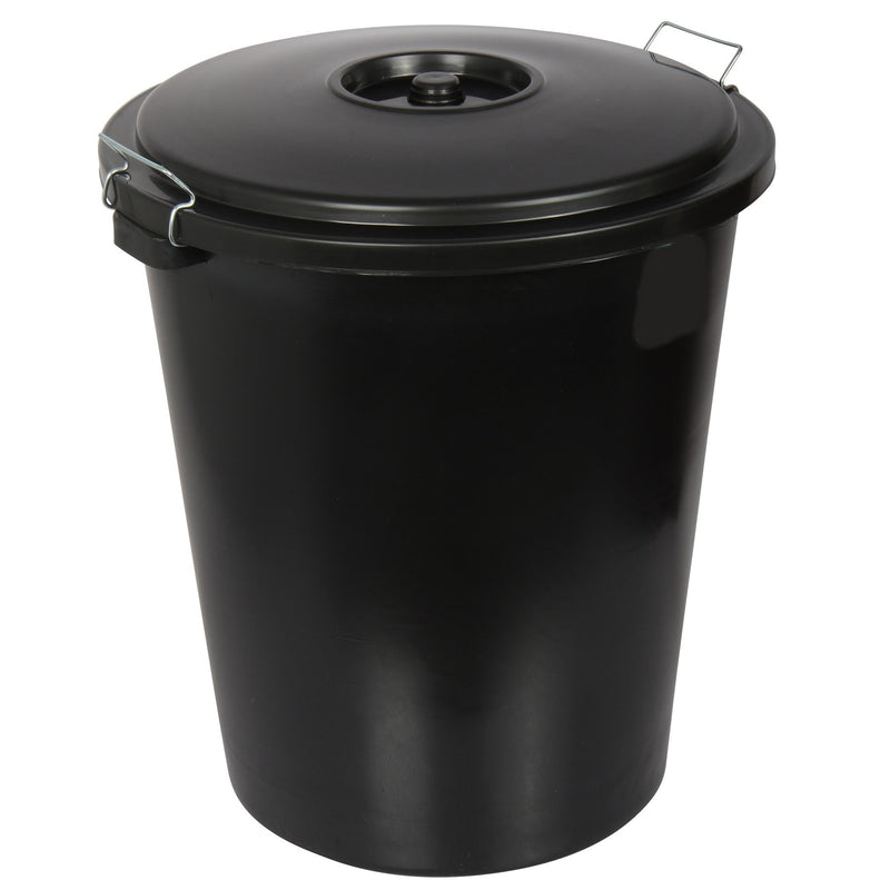 2x 90L Heavy Duty Garden Rubbish Refuse Bin. Metal Handles with Clip Lid. (Black)