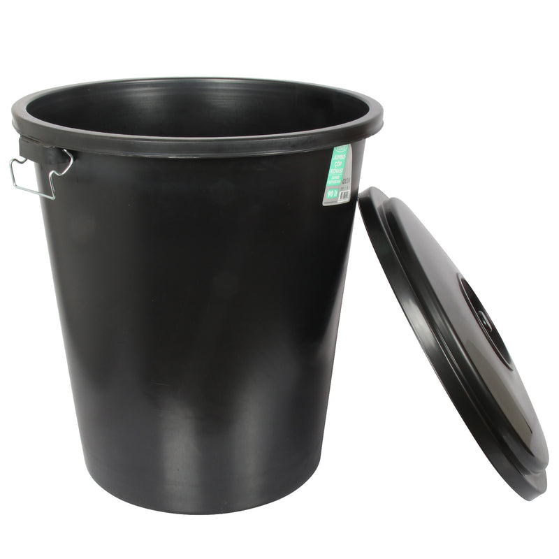 90L Heavy Duty Garden Rubbish Refuse Bin. Metal Handles with Clip Lid. (Black)
